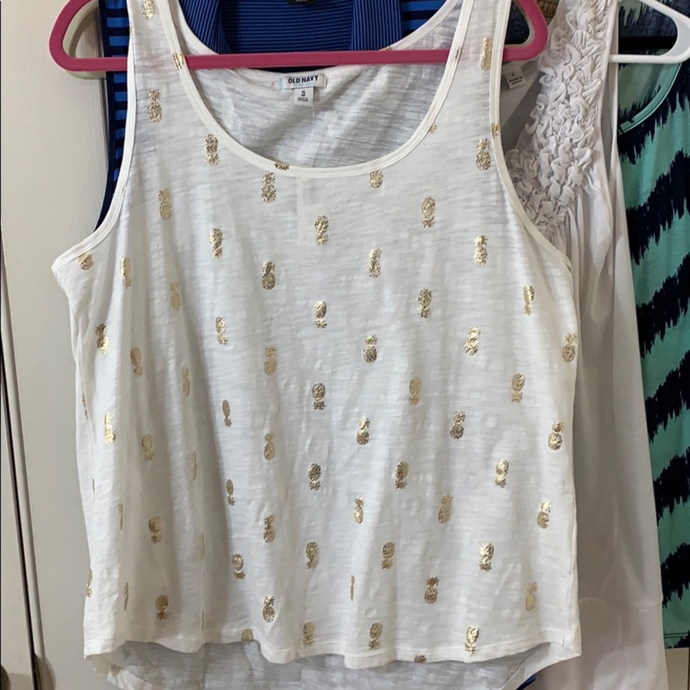 💜NWT WHITE TANK GOLD PINEAPPLE EMBOSSED XL OLDN
